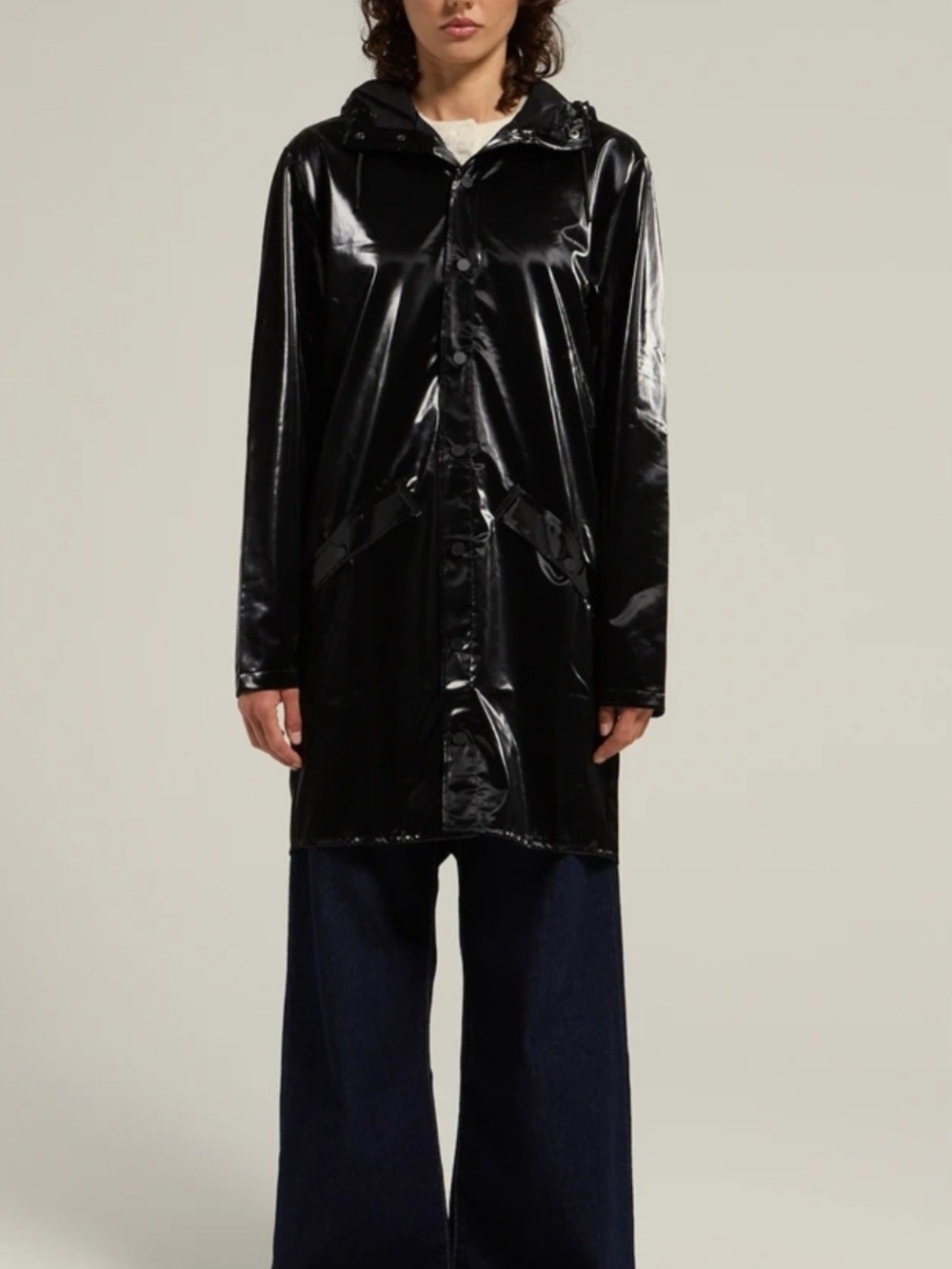 Rains Black Glossy Hooded Raincoat